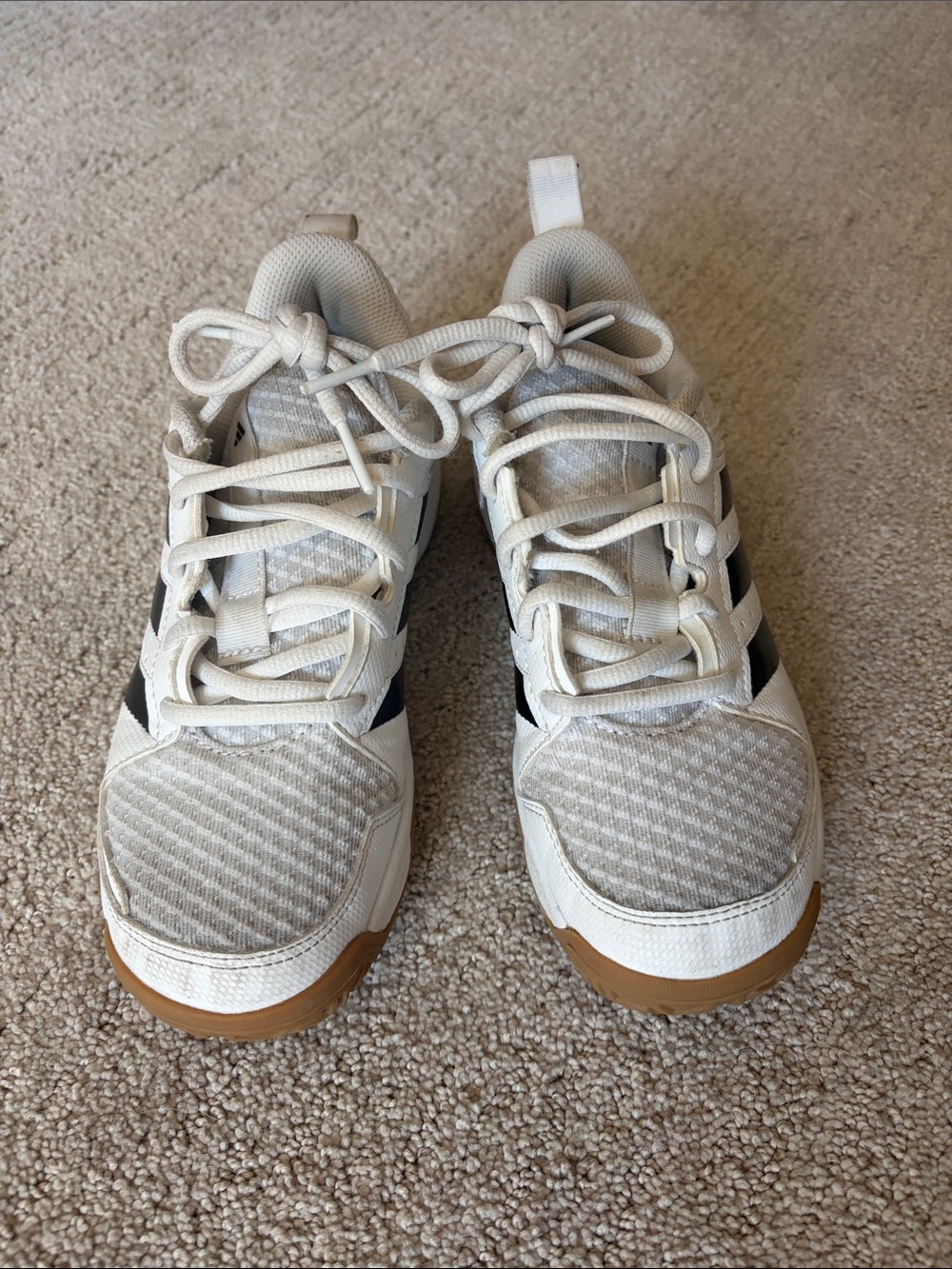 adidas Ligra 7 - Kids White volleyball Sneakers with Black Stripes and Gum Soles